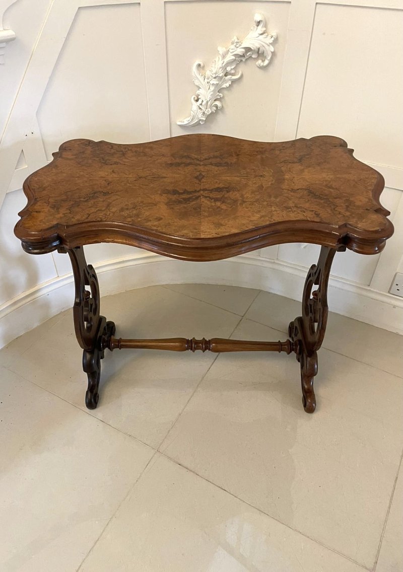 Antique Victorian Quality Burr Walnut Shaped Centre Table - Image 8